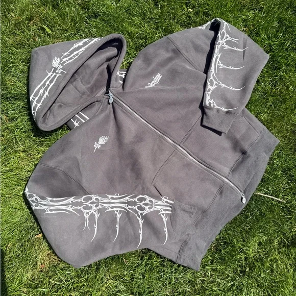 Basically new civil regime brigade zip up hoodie in charcoal grey - size medium